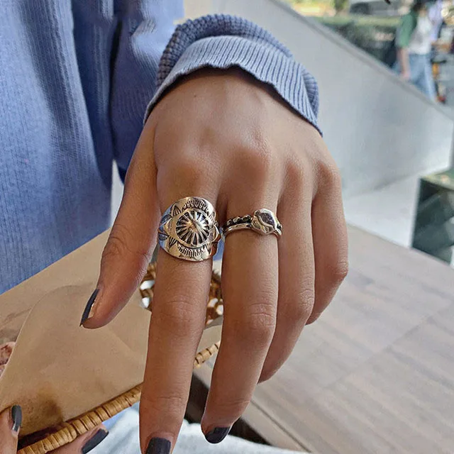 BFCLUB Silver Color Punk Hiphop Rings for Women Couples New Fashion Vintage Handmade Thai Silver Party Jewelry Gifts