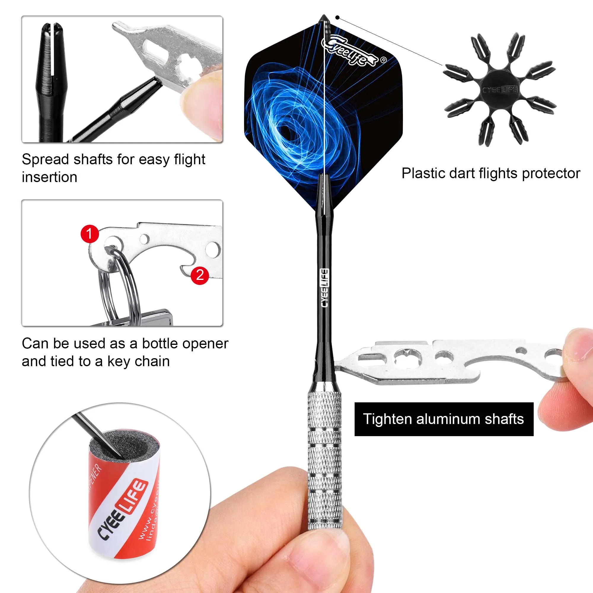 CyeeLife 18/20/22/28g Darts Steel Pet tail, aluminum rod, 50pcs rubber ring, 3pcs tail protector, grindstone, 12PCS/set