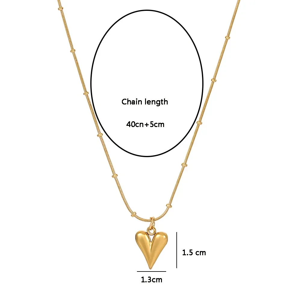 Ramos Temperament Heart Pendant Chain Necklace for Women Stainless Steel Stylish Choker Necklace Jewelry Party Gift