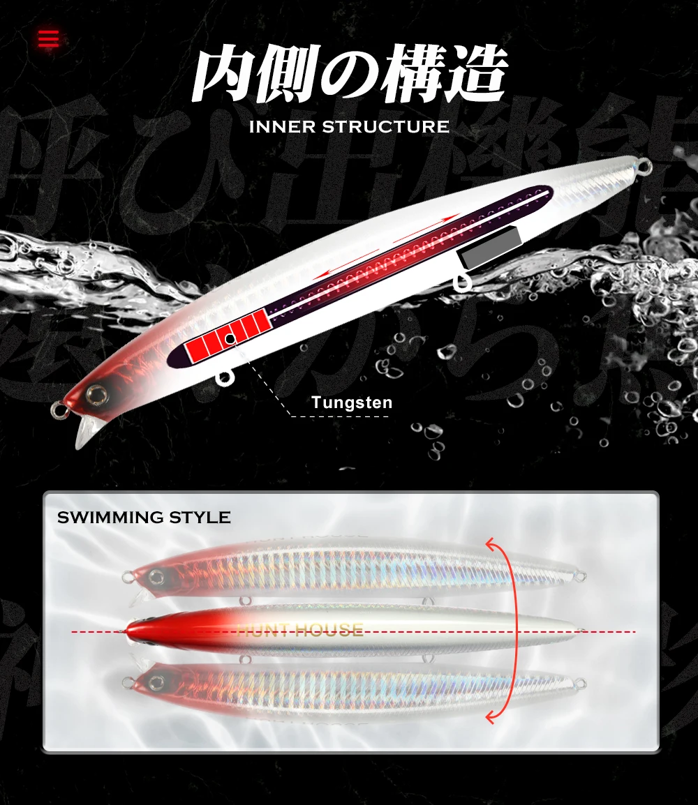 Hunthouse Tungsten Minnow Fishing Lure 135mm 21g Dynamic Balance Casting System Floating Wobblers Bait For Bass Blue Fish LW430