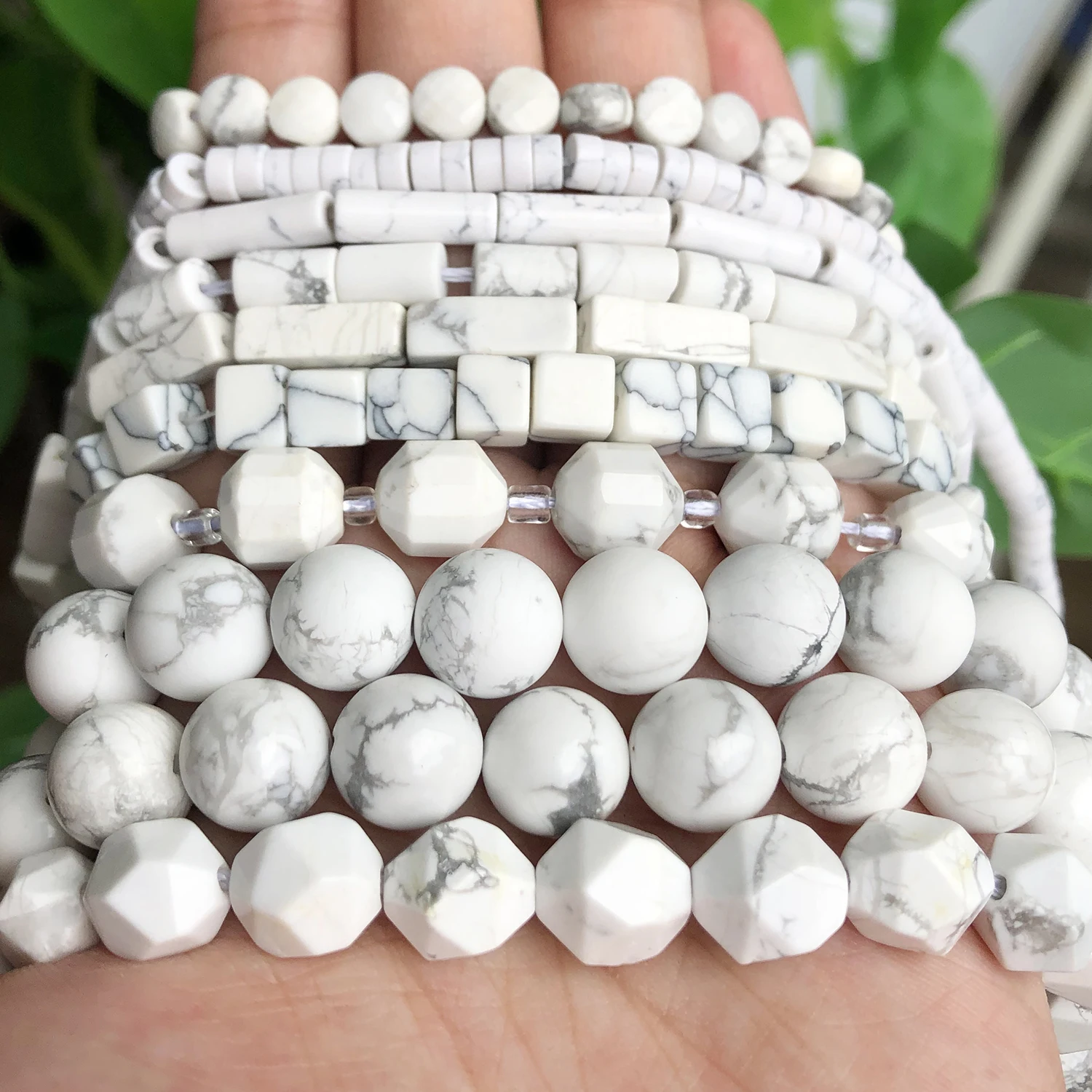 Natural Stones Matte White Howlite Turquoises Beads Tube Faceted Round Loose Seed Beads for Jewelry Making DIY Handmade Bracelet