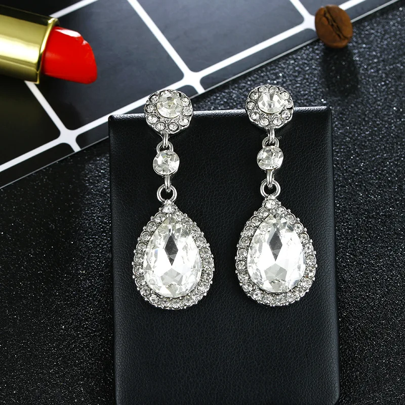 Hot Sale Water Droplets Dangle Earrings for Women Elegant CZ Crystal Shining Long Hanging Ear Fashion Wedding Party Jewelry