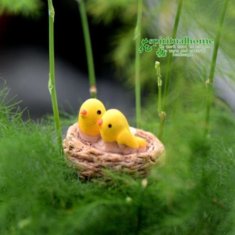 DIY Mini Nest with Birds Fairy Garden Miniatures Gnomes Moss Terrariums Resin Crafts Figurines
