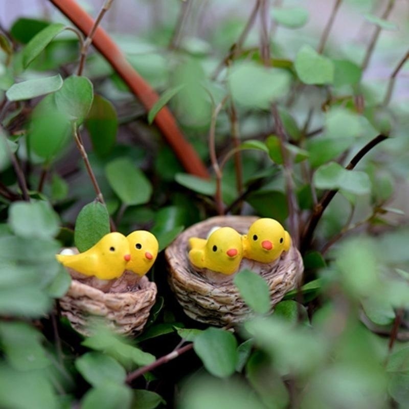 DIY Mini Nest with Birds Fairy Garden Miniatures Gnomes Moss Terrariums Resin Crafts Figurines