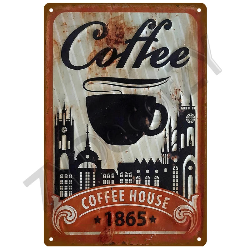 Coffee Retro Tin Sign Poster Vintage Wall Poster Metal Sign Decorative Wall Plate Kitchen Plaque Metal Vintage Decor Accessories