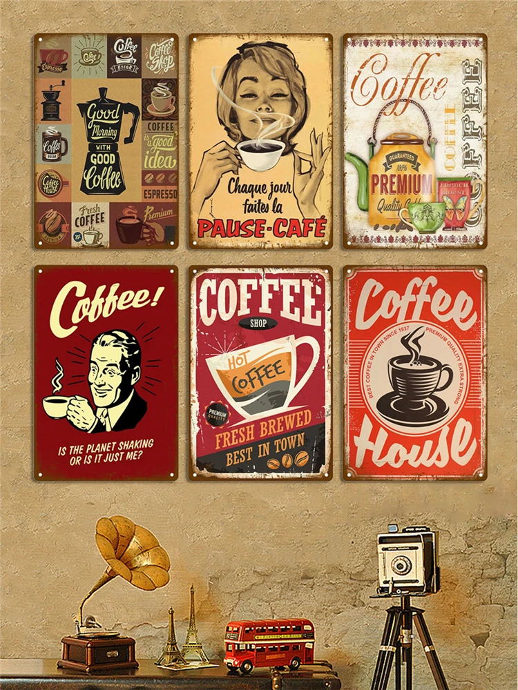 Coffee Retro Tin Sign Poster Vintage Wall Poster Metal Sign Decorative Wall Plate Kitchen Plaque Metal Vintage Decor Accessories