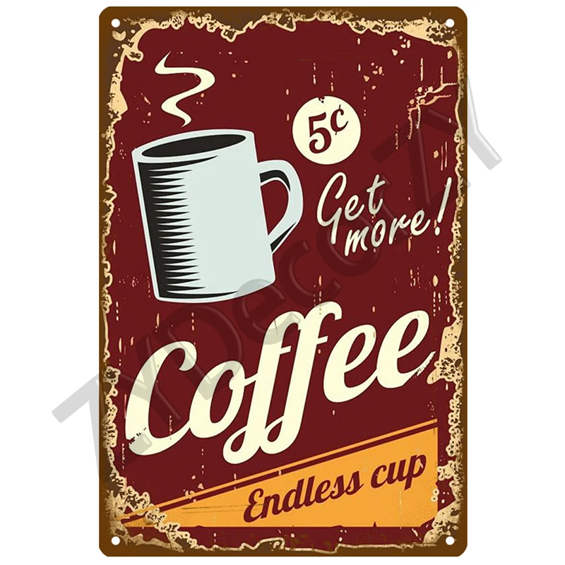 Coffee Retro Tin Sign Poster Vintage Wall Poster Metal Sign Decorative Wall Plate Kitchen Plaque Metal Vintage Decor Accessories