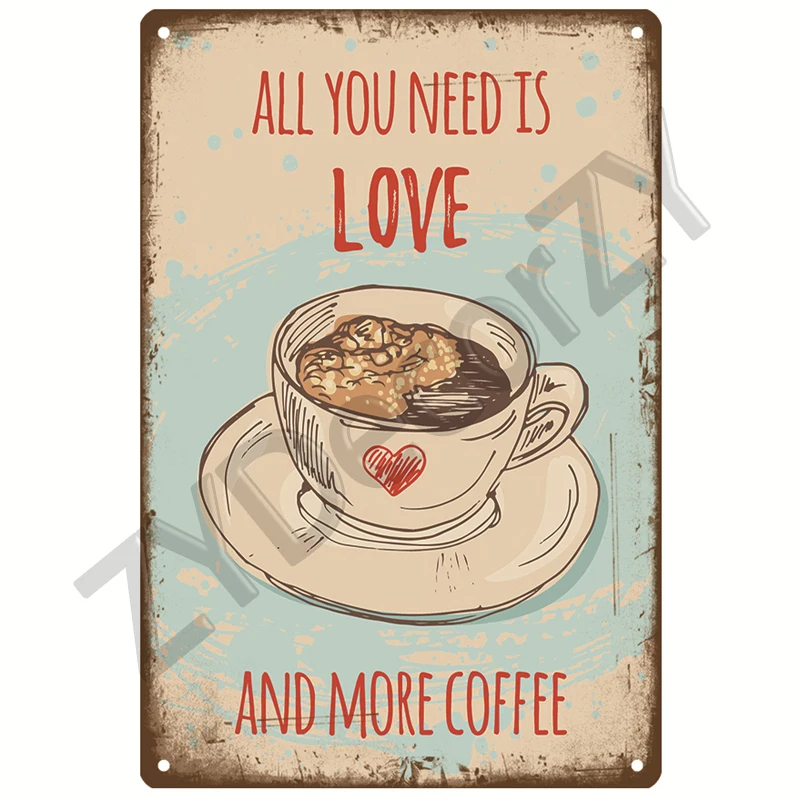 Coffee Retro Tin Sign Poster Vintage Wall Poster Metal Sign Decorative Wall Plate Kitchen Plaque Metal Vintage Decor Accessories