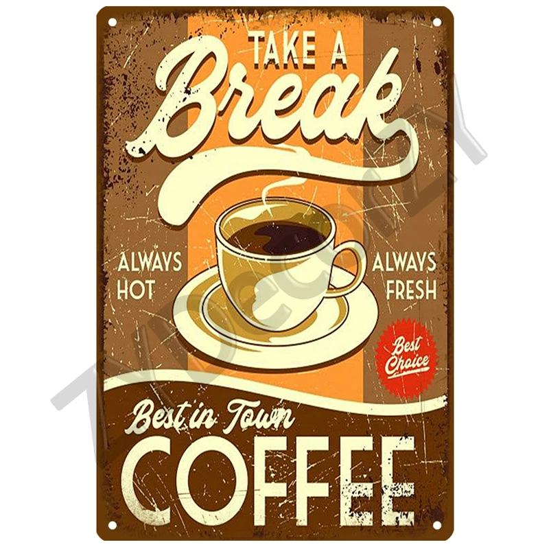 Coffee Retro Tin Sign Poster Vintage Wall Poster Metal Sign Decorative Wall Plate Kitchen Plaque Metal Vintage Decor Accessories