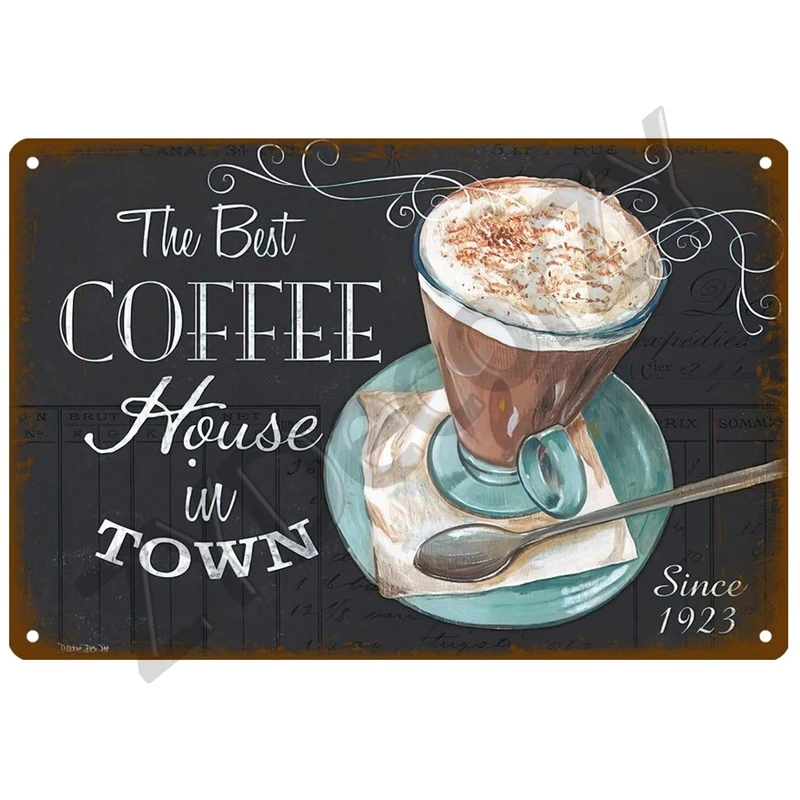 Coffee Retro Tin Sign Poster Vintage Wall Poster Metal Sign Decorative Wall Plate Kitchen Plaque Metal Vintage Decor Accessories
