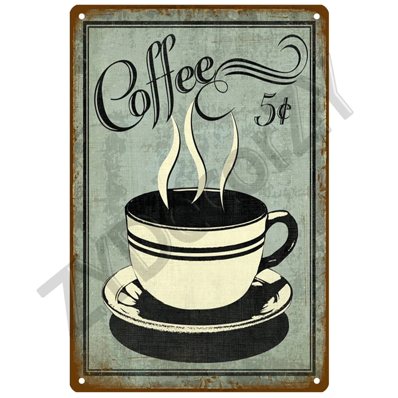 Coffee Retro Tin Sign Poster Vintage Wall Poster Metal Sign Decorative Wall Plate Kitchen Plaque Metal Vintage Decor Accessories