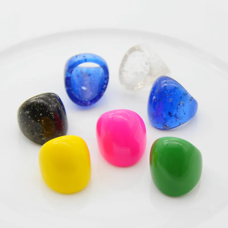 FishSheep Big Colorful Resin Heart Rings For Women Korean Geometric Transparent Shiny Acrylic Ring Girls Fashion Jewelry Gifts