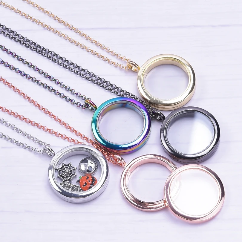 Heart Locket Pendant Necklace For Women Men Accessories Rhinestone Floating Lockets Charm Necklaces Fashion Jewelry Gift 3 Color