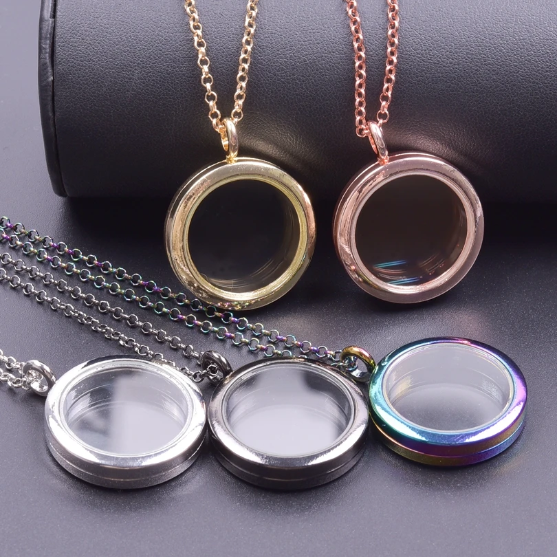 Heart Locket Pendant Necklace For Women Men Accessories Rhinestone Floating Lockets Charm Necklaces Fashion Jewelry Gift 3 Color