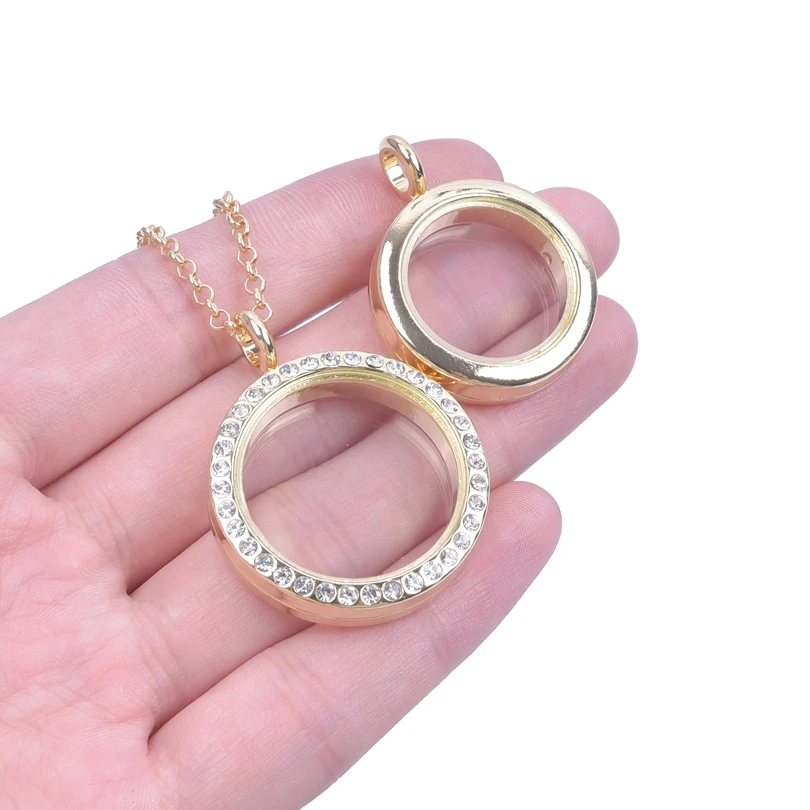 Heart Locket Pendant Necklace For Women Men Accessories Rhinestone Floating Lockets Charm Necklaces Fashion Jewelry Gift 3 Color