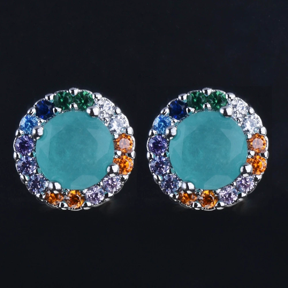 925 Sterling Silver Earrings 10*10mm Paraiba Tourmaline Gemstone Round Stud Earrings Jewelry For Women Jewelry Anniversary Gift