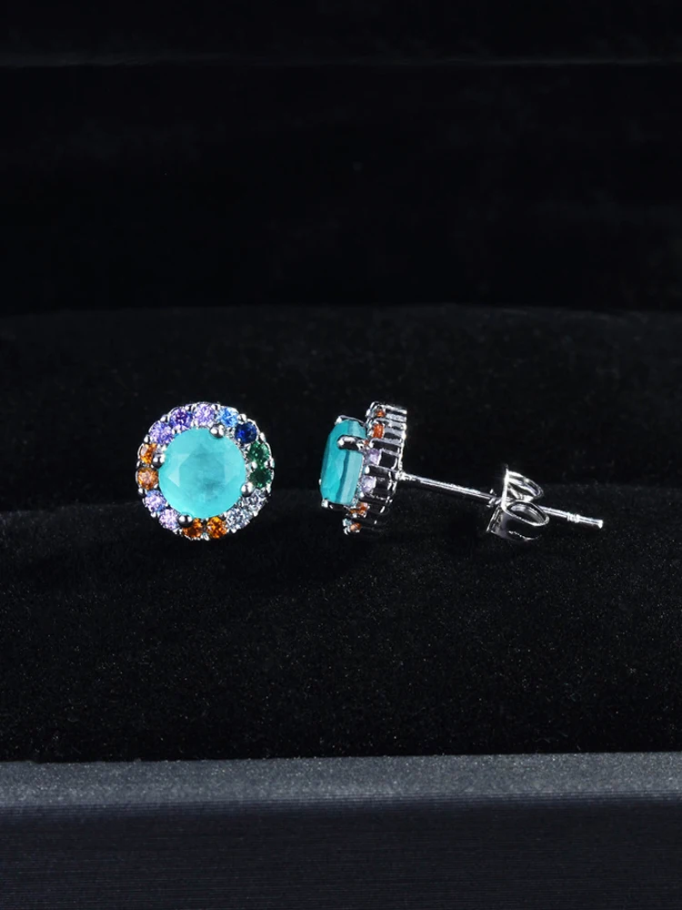 925 Sterling Silver Earrings 10*10mm Paraiba Tourmaline Gemstone Round Stud Earrings Jewelry For Women Jewelry Anniversary Gift