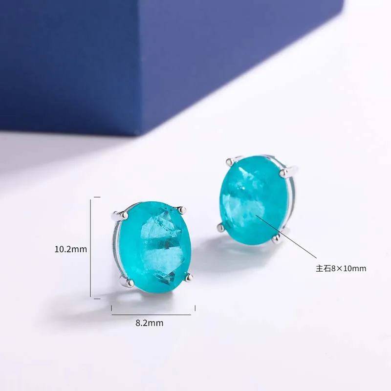 925 Sterling Silver Earrings 10*10mm Paraiba Tourmaline Gemstone Round Stud Earrings Jewelry For Women Jewelry Anniversary Gift