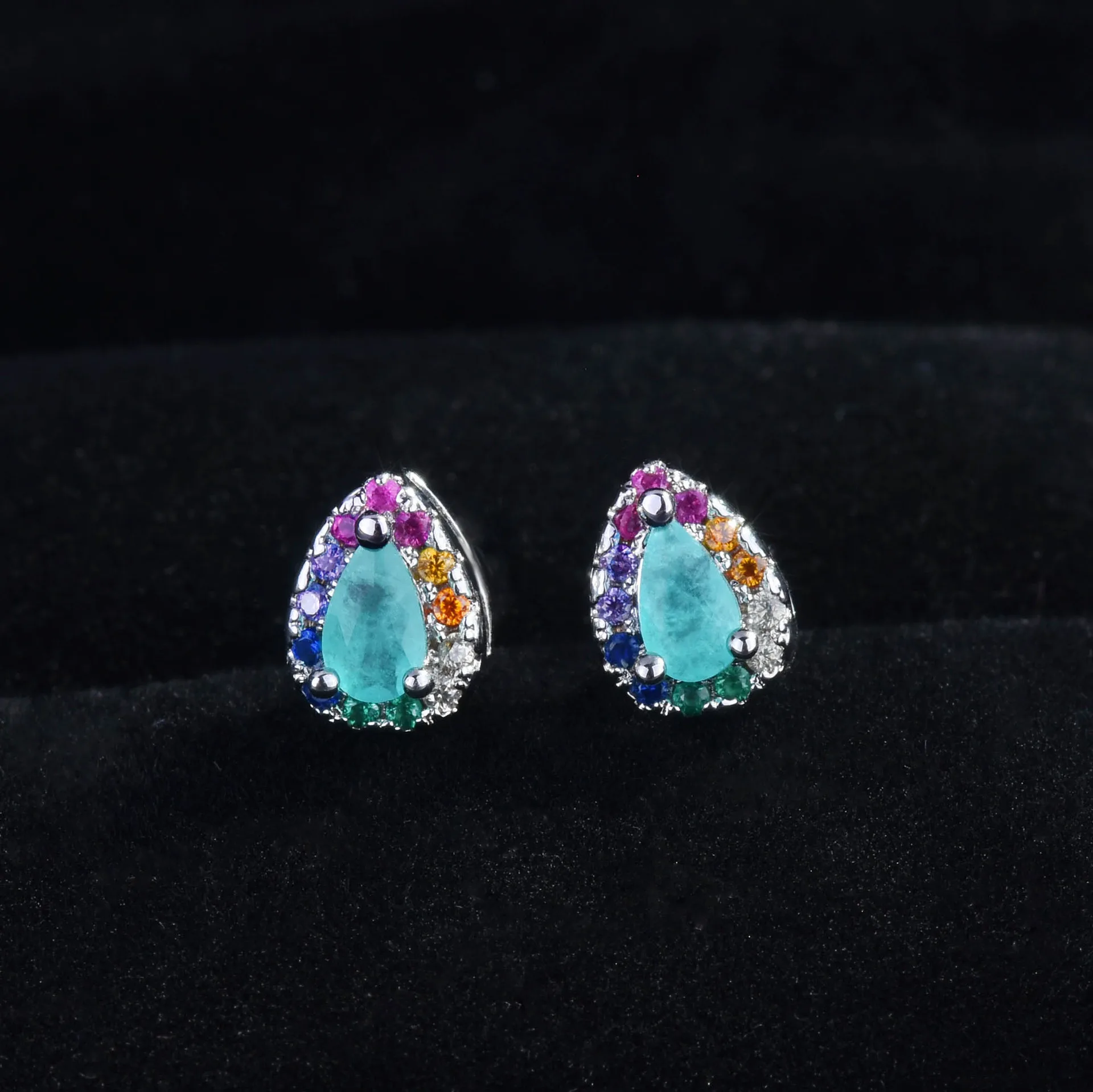 925 Sterling Silver Earrings 10*10mm Paraiba Tourmaline Gemstone Round Stud Earrings Jewelry For Women Jewelry Anniversary Gift