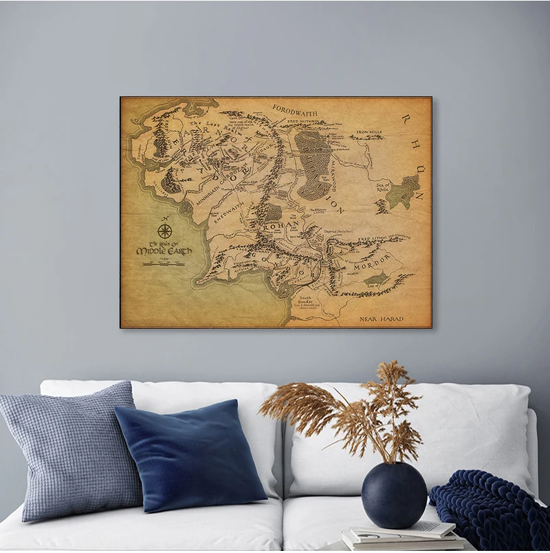 Banmu Middle Earth Retro Near Harad City Map Wall Art Poster Vintage Map Wall Canvas Paintings Livingroom Home Decor