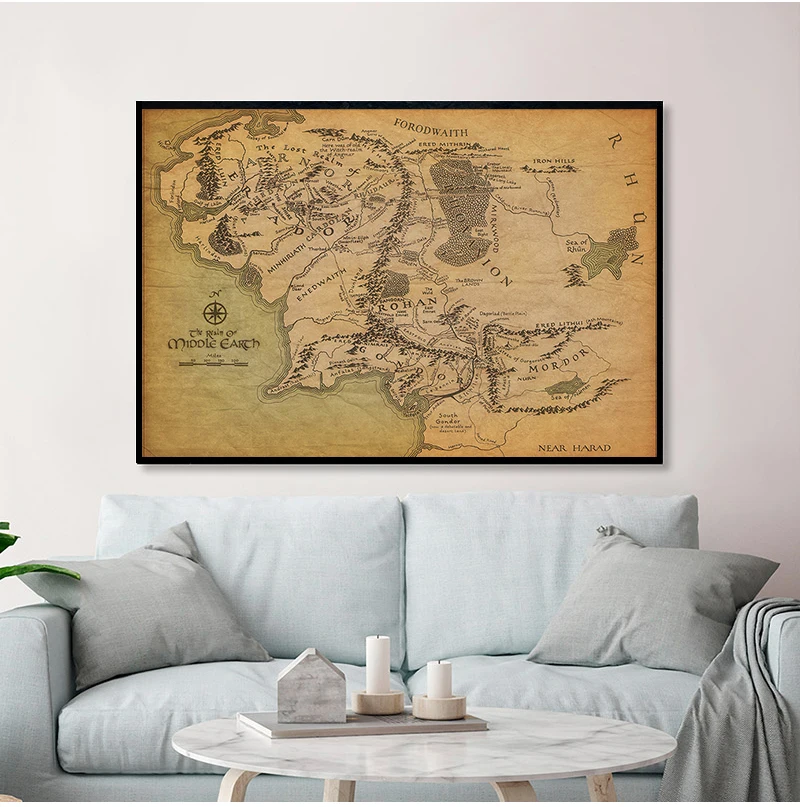Banmu Middle Earth Retro Near Harad City Map Wall Art Poster Vintage Map Wall Canvas Paintings Livingroom Home Decor