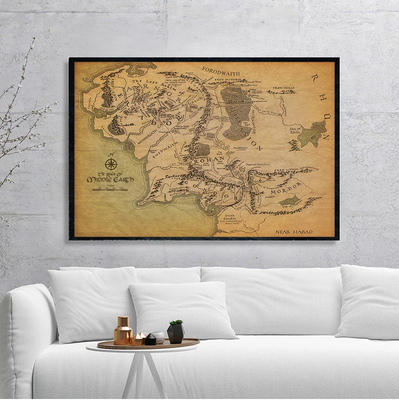 Banmu Middle Earth Retro Near Harad City Map Wall Art Poster Vintage Map Wall Canvas Paintings Livingroom Home Decor