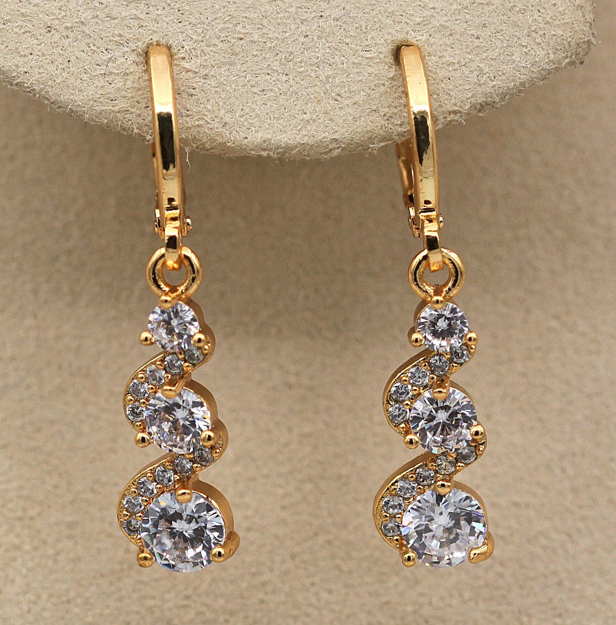 Classic Trend Earrings Gold Color Swirl Green Stone Dangle Earrings for Women Jewelry