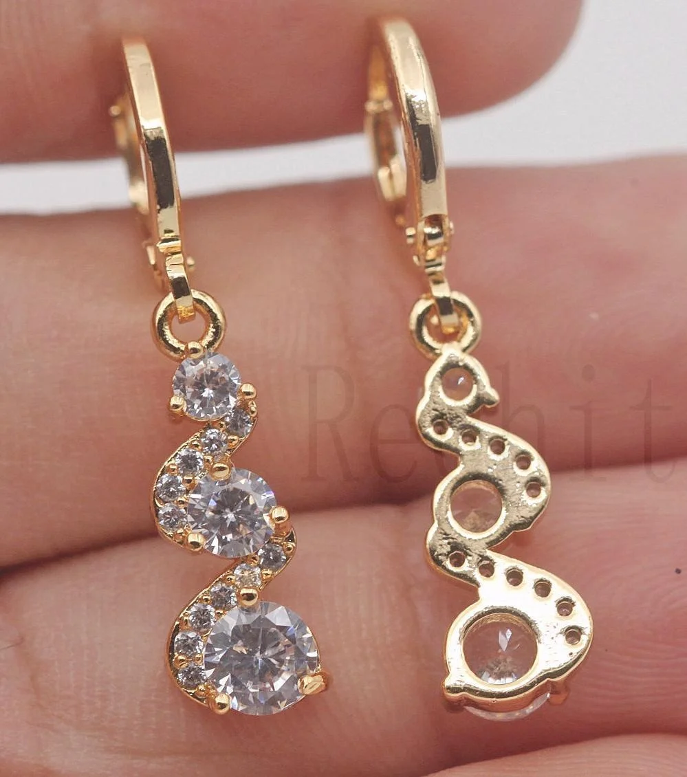 Classic Trend Earrings Gold Color Swirl Green Stone Dangle Earrings for Women Jewelry