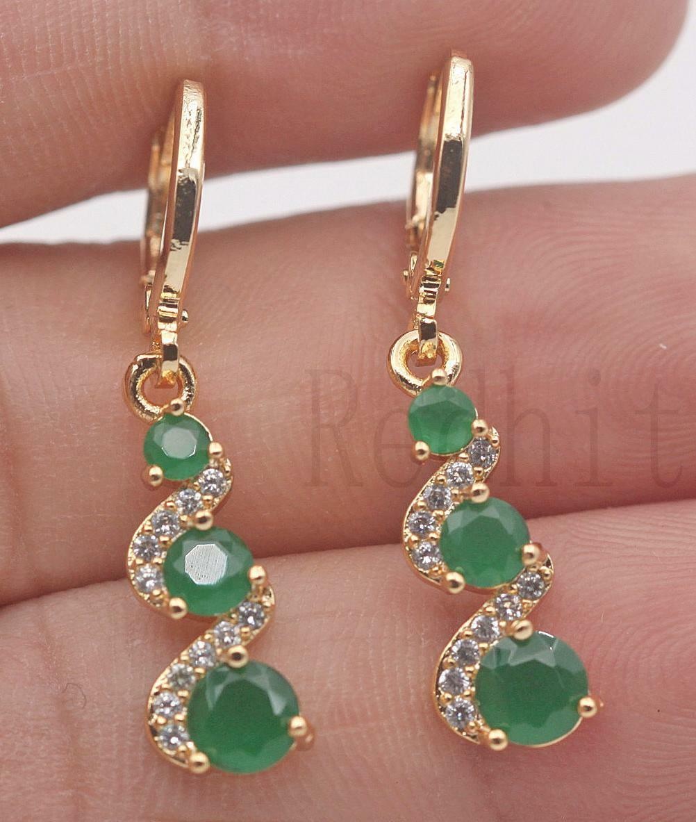 Classic Trend Earrings Gold Color Swirl Green Stone Dangle Earrings for Women Jewelry