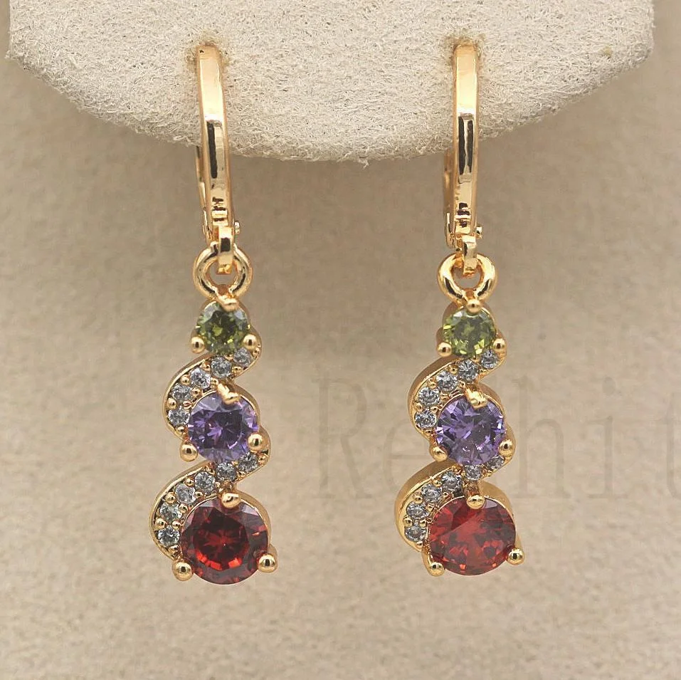 Classic Trend Earrings Gold Color Swirl Green Stone Dangle Earrings for Women Jewelry
