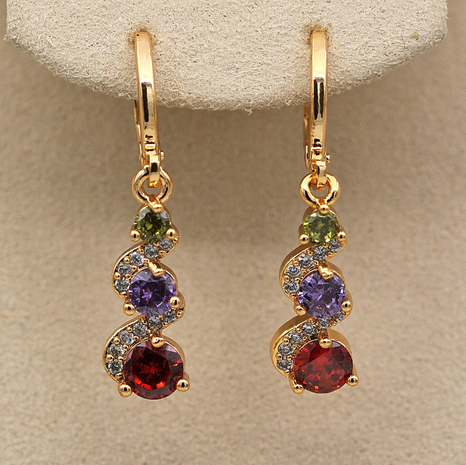 Classic Trend Earrings Gold Color Swirl Green Stone Dangle Earrings for Women Jewelry