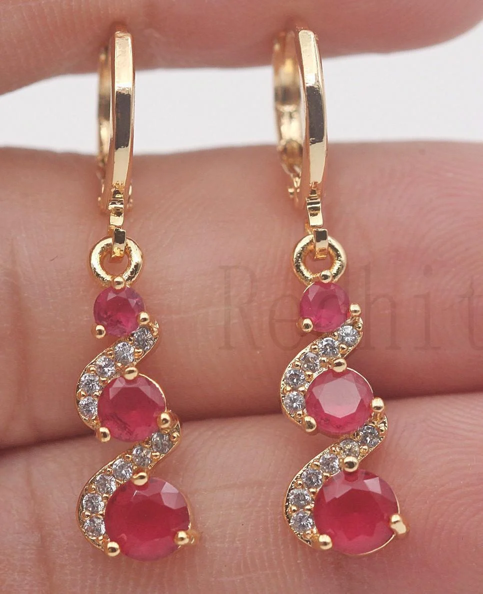 Classic Trend Earrings Gold Color Swirl Green Stone Dangle Earrings for Women Jewelry