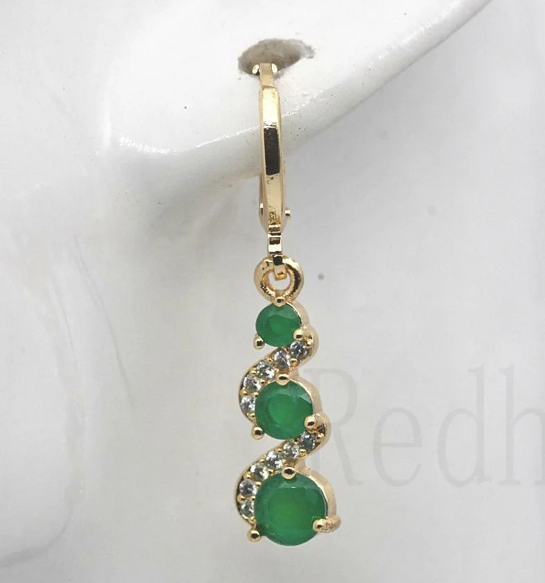 Classic Trend Earrings Gold Color Swirl Green Stone Dangle Earrings for Women Jewelry