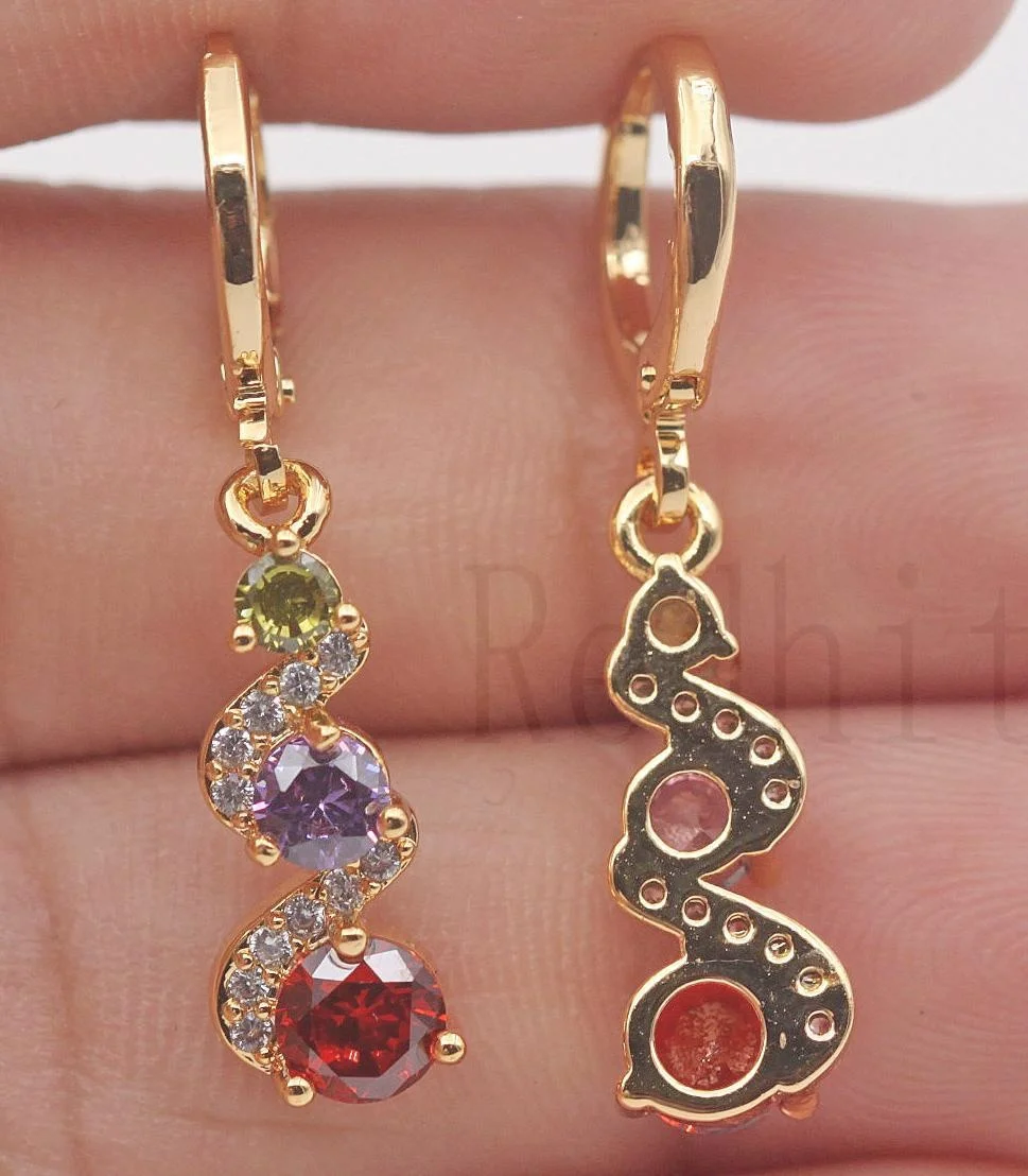 Classic Trend Earrings Gold Color Swirl Green Stone Dangle Earrings for Women Jewelry