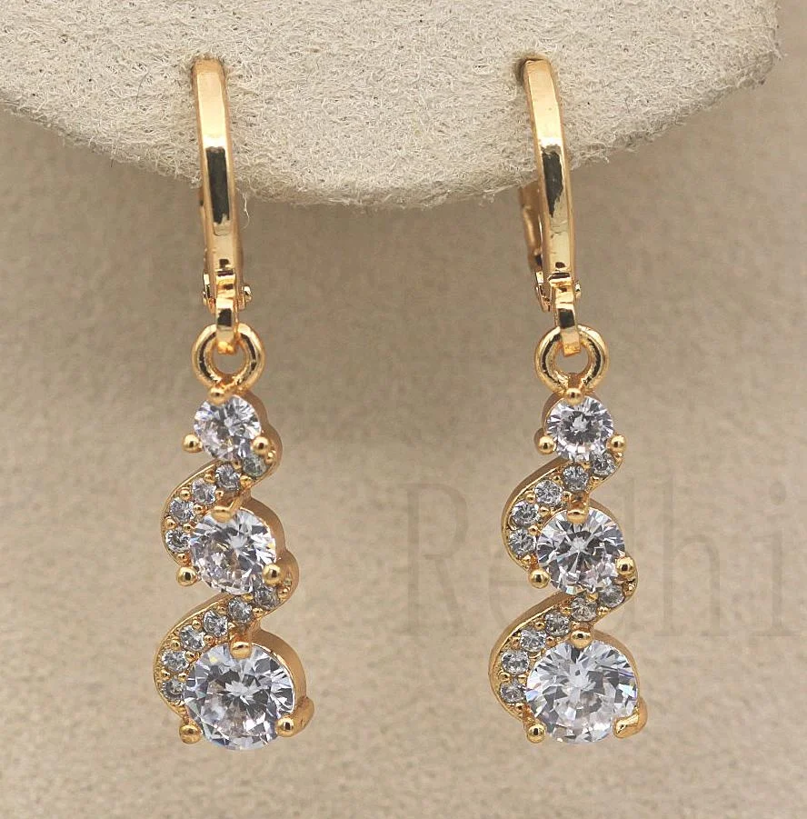 Classic Trend Earrings Gold Color Swirl Green Stone Dangle Earrings for Women Jewelry