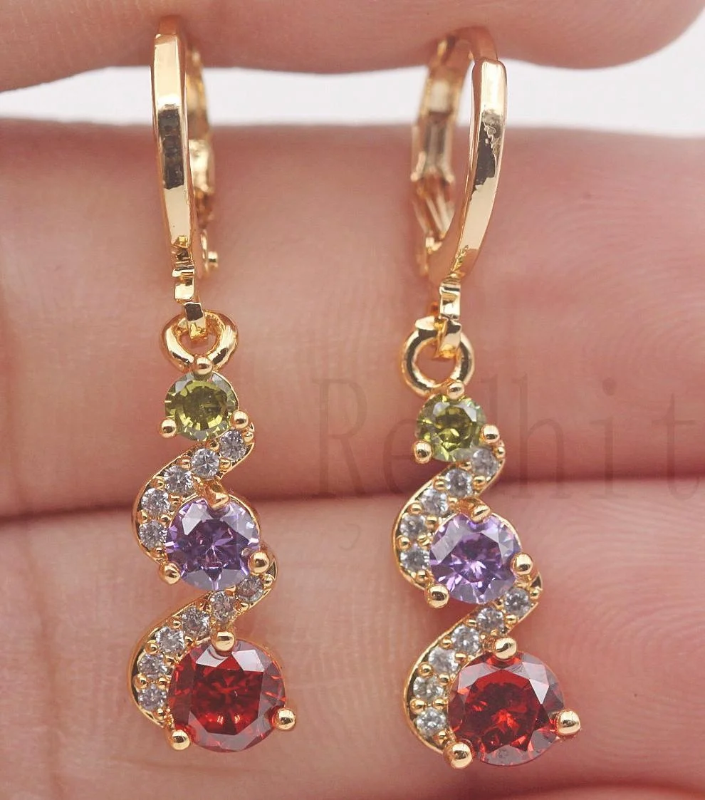 Classic Trend Earrings Gold Color Swirl Green Stone Dangle Earrings for Women Jewelry