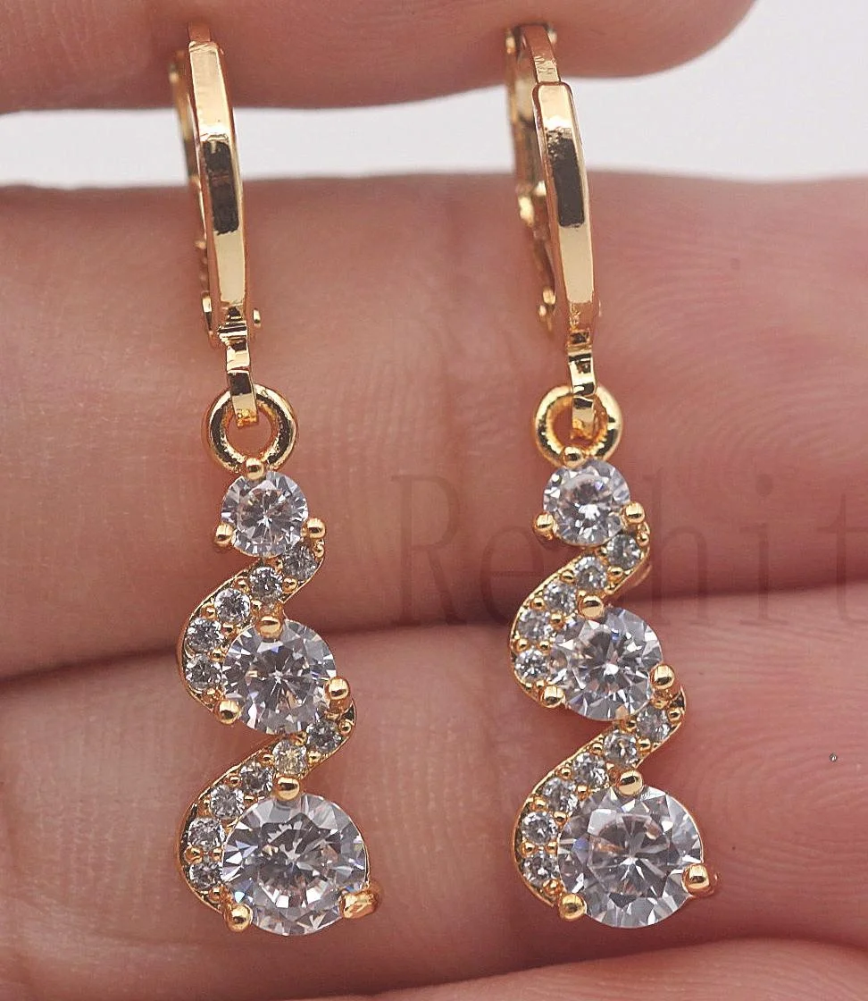 Classic Trend Earrings Gold Color Swirl Green Stone Dangle Earrings for Women Jewelry
