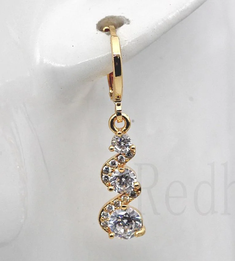 Classic Trend Earrings Gold Color Swirl Green Stone Dangle Earrings for Women Jewelry