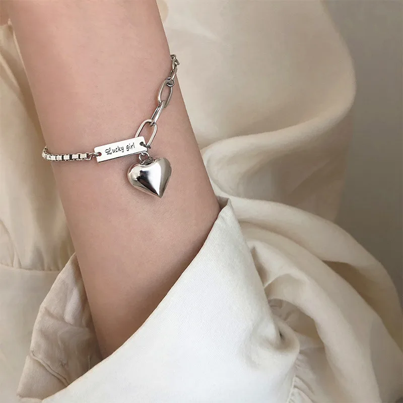Fashion Chain Love Pearl Double Bracelet Temperament Peach Heart Pendant Bracelet Female College Student Jewelry Pulsera