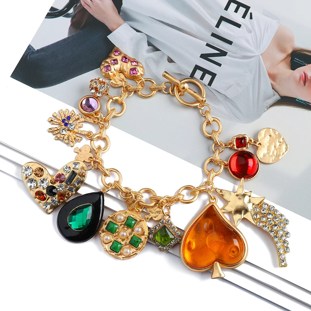 Charm Matching Friendship Bracelets For Women Girl Wholesale Luxury Metal Heart Sweet Crystal Bracelet Boho Valentines Jewelry