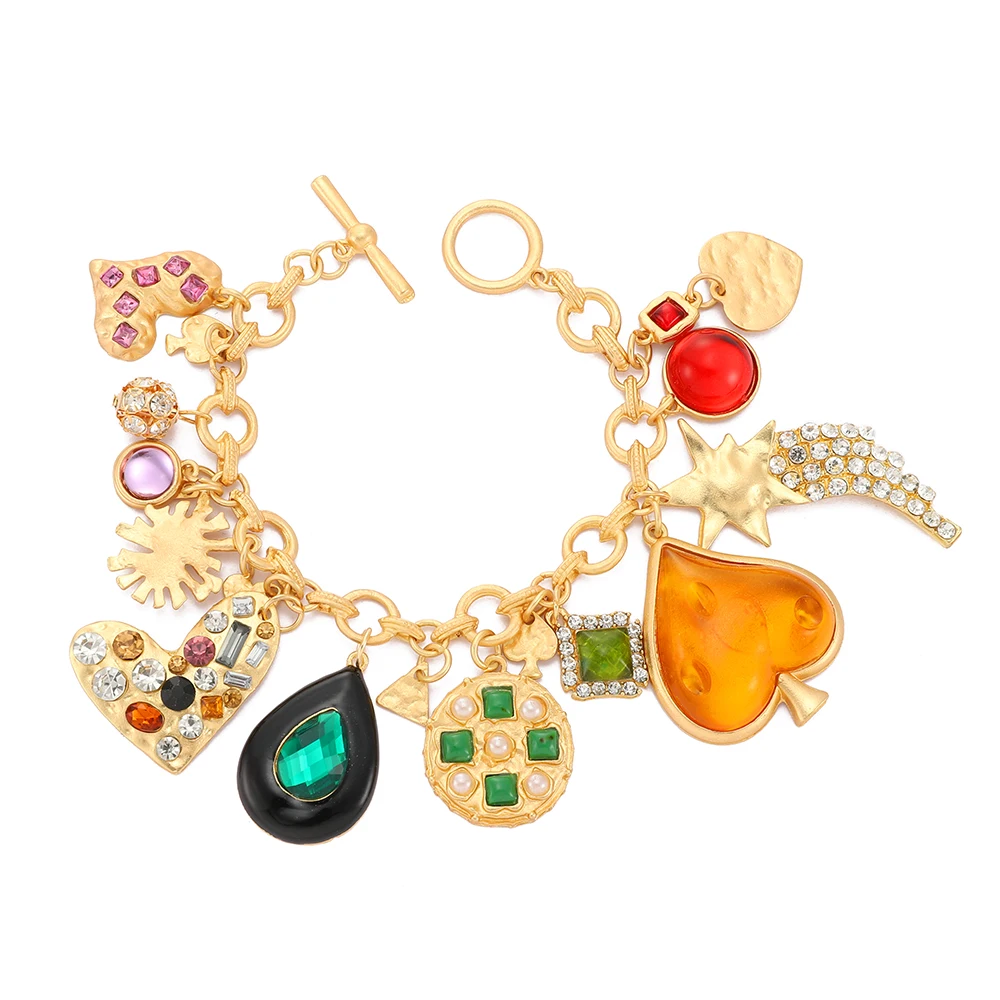 Charm Matching Friendship Bracelets For Women Girl Wholesale Luxury Metal Heart Sweet Crystal Bracelet Boho Valentines Jewelry