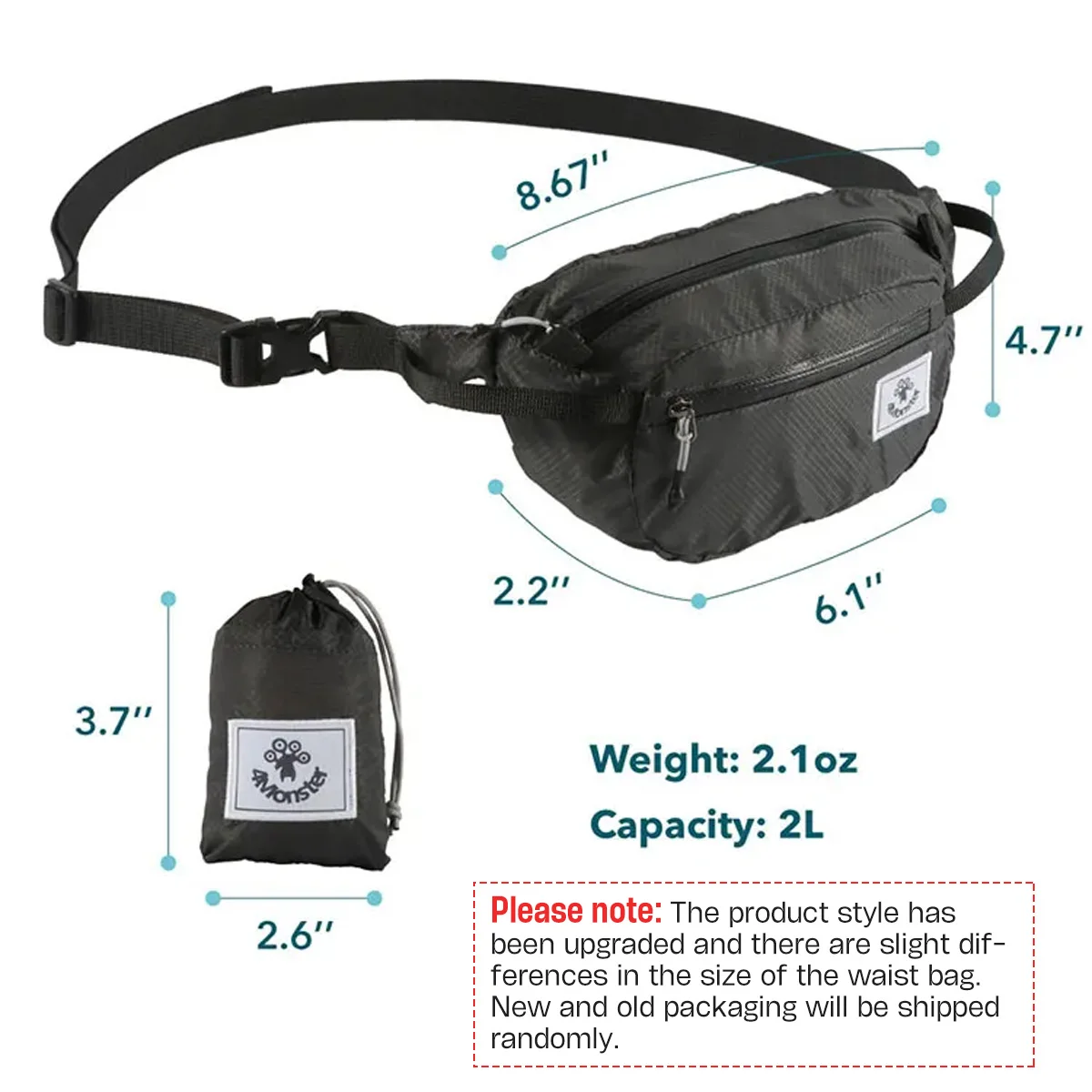 Hiking Waist Packs Portable, 2L Water Resistant Hiking Fanny Packs Lightweight with Adjustable Strap