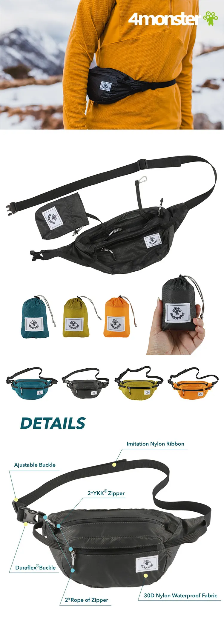 Hiking Waist Packs Portable, 2L Water Resistant Hiking Fanny Packs Lightweight with Adjustable Strap