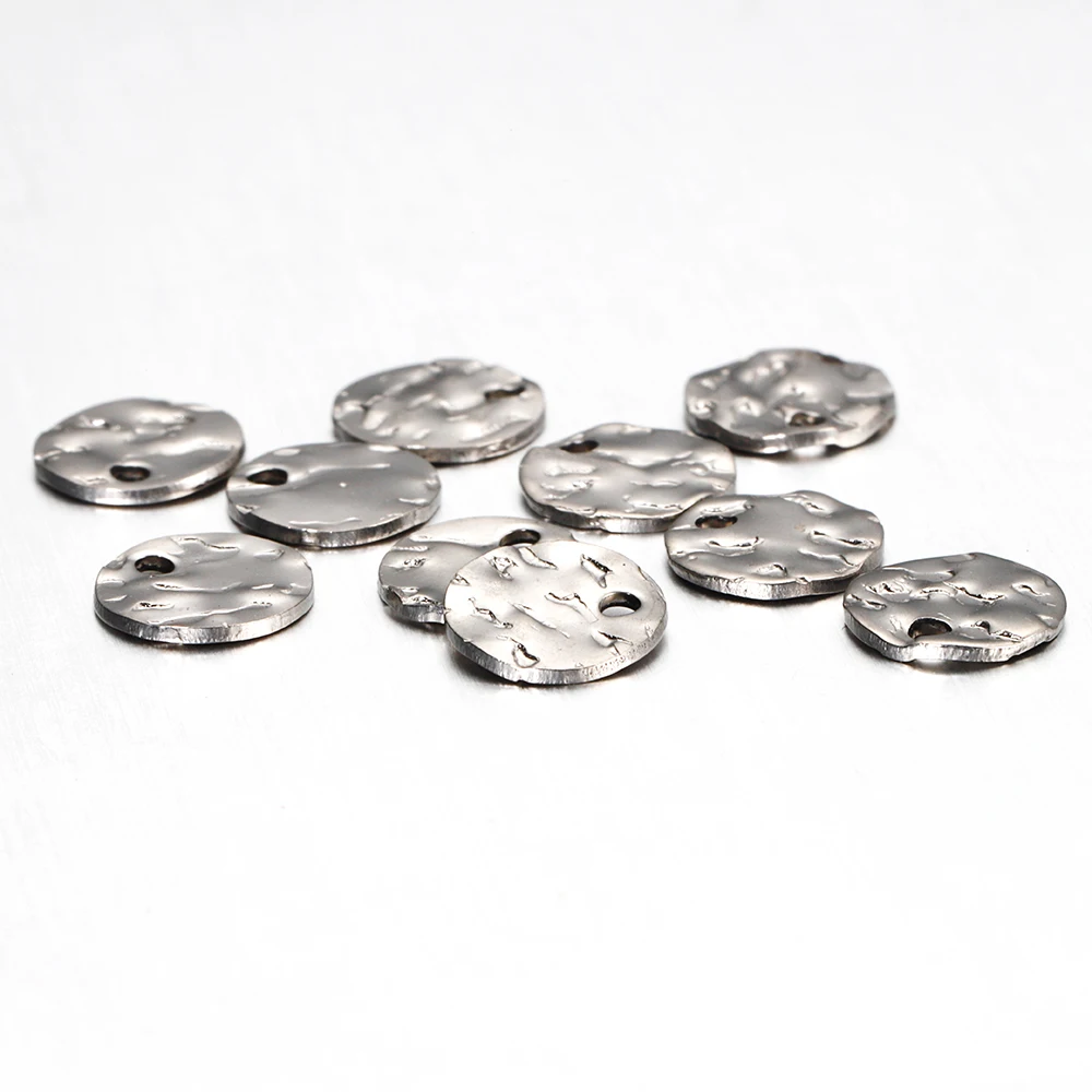 10pcs Gold Color Stainless Steel 8-12mm Round Hammered Charms Earrings Pendant for DIY Earring Jewelry Making Findings Supplies