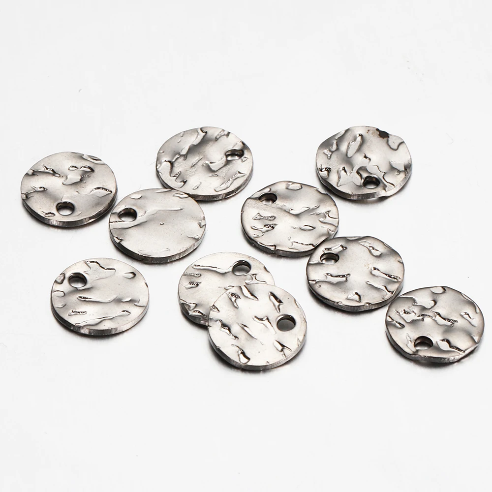 10pcs Gold Color Stainless Steel 8-12mm Round Hammered Charms Earrings Pendant for DIY Earring Jewelry Making Findings Supplies