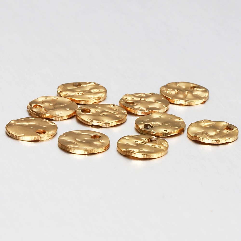 10pcs Gold Color Stainless Steel 8-12mm Round Hammered Charms Earrings Pendant for DIY Earring Jewelry Making Findings Supplies