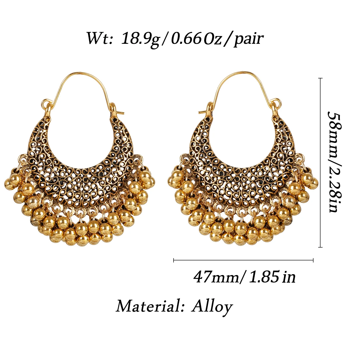 Ethnic Women's Palace Gold Geometric Turkish Jhumka Earrings Pendientes Indian Jewelry Tassel Dangling Earrings