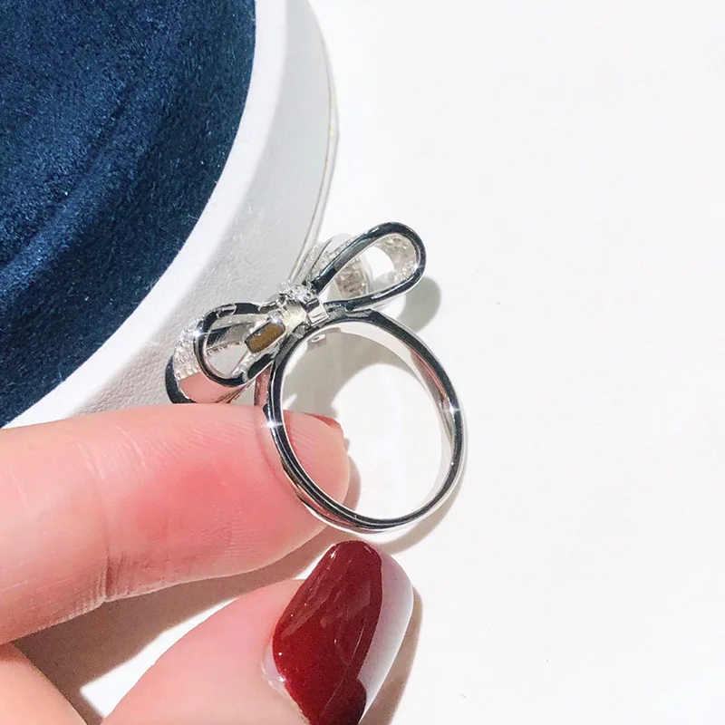 925 silver sweet and romantic full diamond bow ring female fashion temperament wild bow girl ring party birthday gift