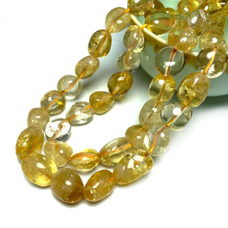 Natural Gemstone Yellow Citrine 8-10mm Irregular Stone Beads Crystal Charms Diy Women Bracelet Necklace for Jewelry Making 15''