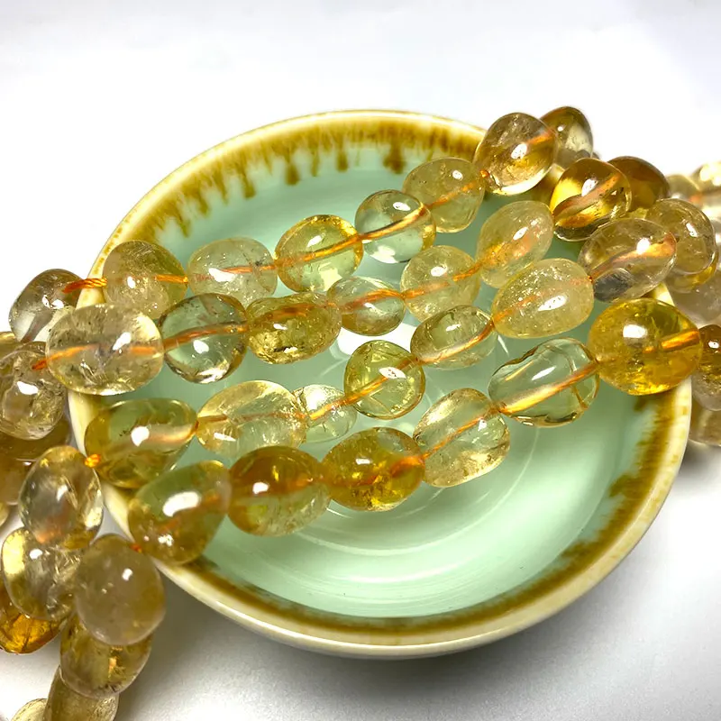 Natural Gemstone Yellow Citrine 8-10mm Irregular Stone Beads Crystal Charms Diy Women Bracelet Necklace for Jewelry Making 15''